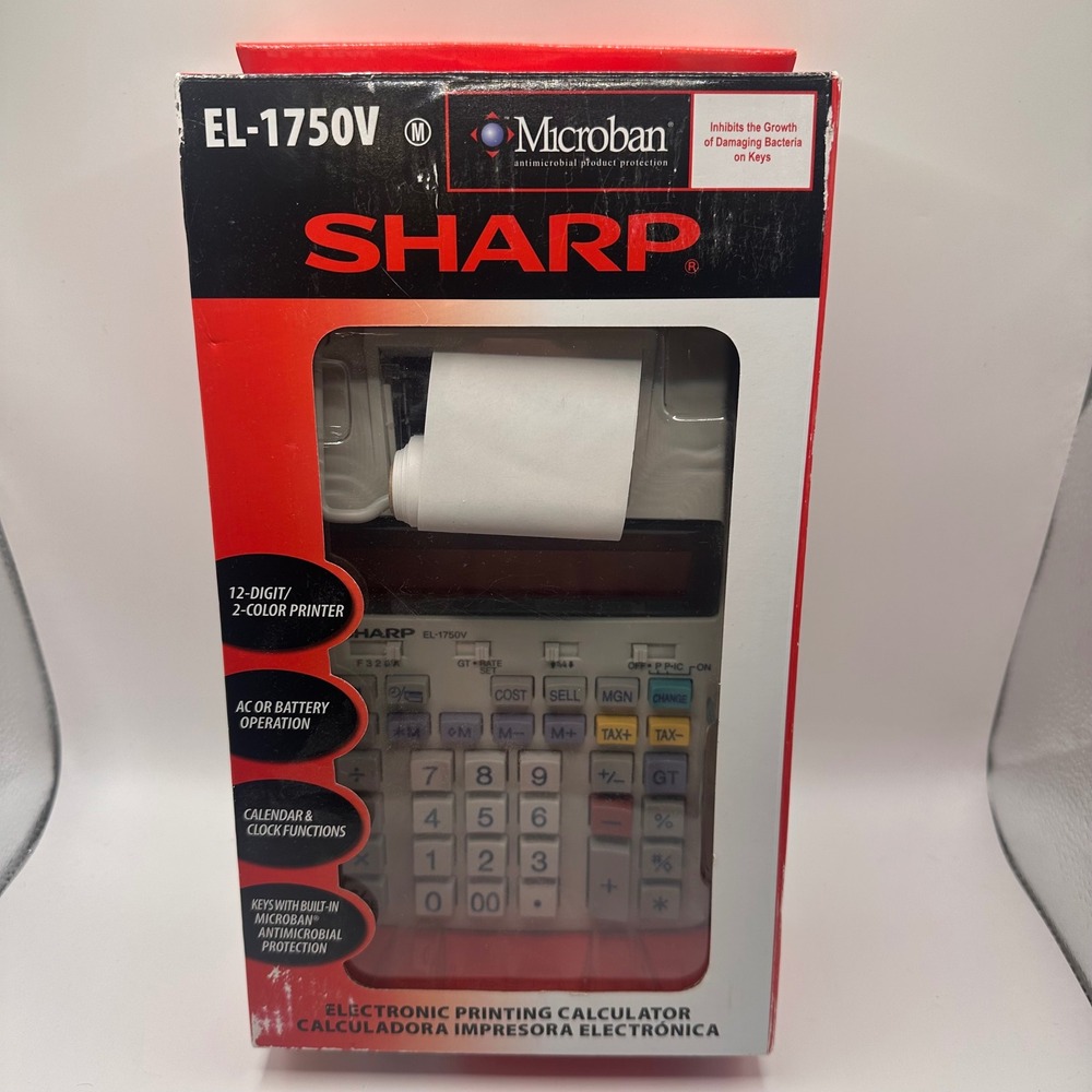 NEW! Sharp EL-1750V Printing Calculator‎ 12-Digit 2-Color Microban Antimicrobial